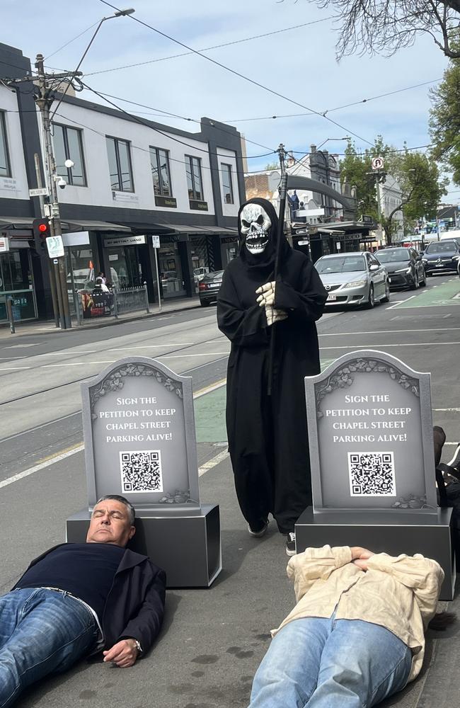 Chapel St business owners protested on the street.