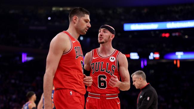 Alex Caruso (right) has left the Bulls and Nikola Vucevic could be next on the trading table. (Photo by Elsa/Getty Images)