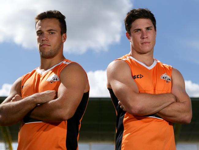 Wests Tigers Media Call held at Campbelltown Sports Stadium at Leumeah. Wests Tigers halves pairing Luke Brooks and Mitchell Moses