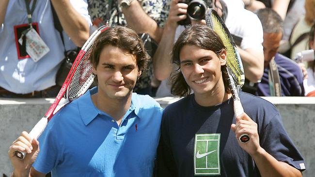 Roger Federer (left) and Nadal, seen here back in 2005, had one of the greatest rivalries in tennis history. (Photo by Thomas COEX / AFP)