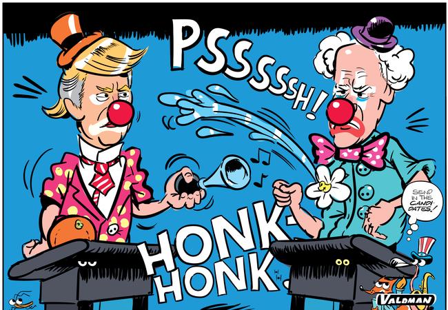 “No one can get a word in with this clown,” candidate Joe Biden said of Donald Trump at one point. Picture: Valdman