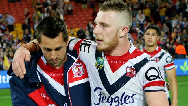 Jackson Hastings (right) another of the rising Rooster stars with Mitchell Pearce. Picture: Darren England