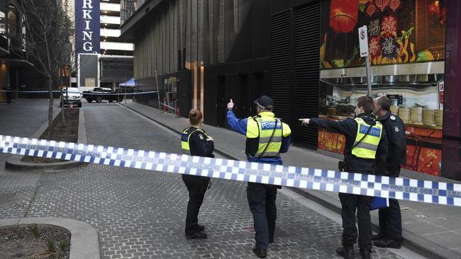 A heavy police presence is at the scene near Chapel St. Picture: Andrew Henshaw