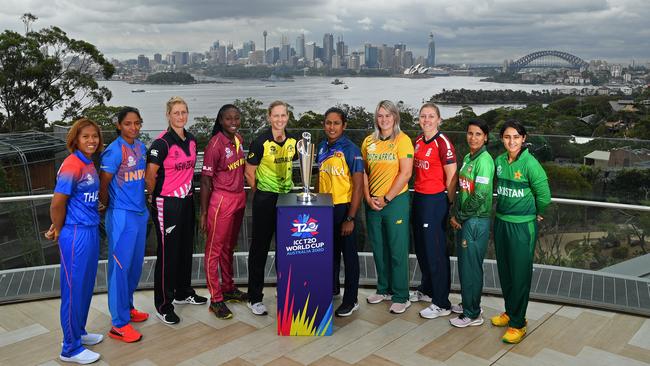 The 10 team captains at Sydney’s Taronga Zoo for the launch of the Women’s T20 World Cup. Picture: AAP