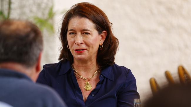 Senator Susan McDonald enjoying a High Steaks lunch with Michael Madigan in the Spanish Garden at the Breakfast Creek Hotel Picture: Lachie Millard