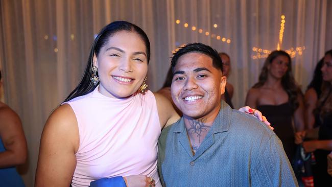 Ivana Lolesio and Toru Arakua at the Gold Coast Titans NRLW 2025 Season Launch at Isoletto The Star Gold Coast. Picture, Portia Large.