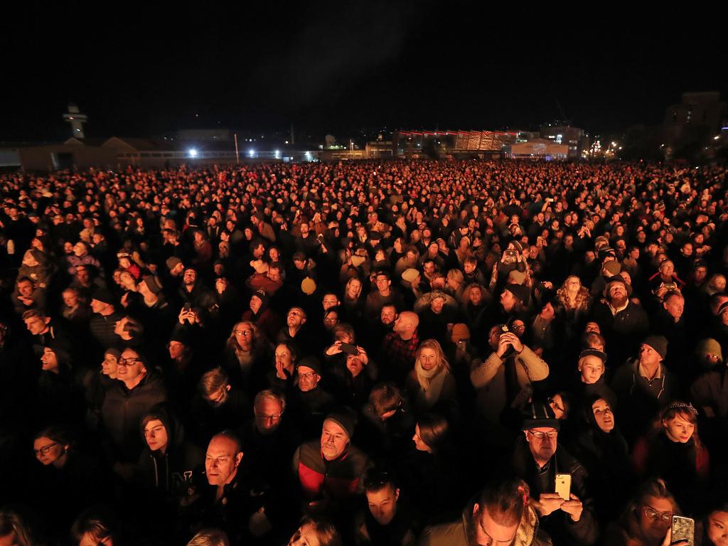 Thousands watching at the Ogoh Ogoh burning at Macquarie Point. Picture: LUKE BOWDEN