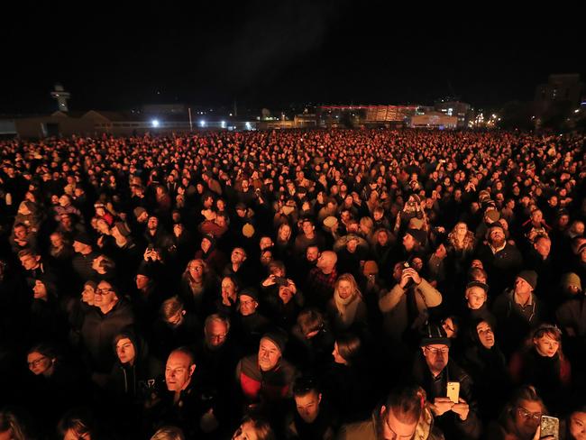 Thousands watching at the Ogoh Ogoh burning at Macquarie Point. Picture: LUKE BOWDEN