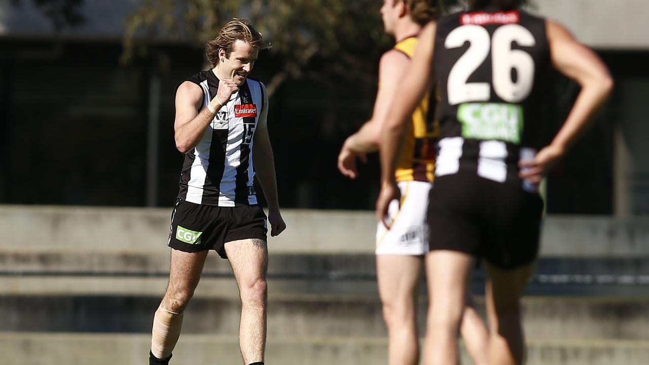 Max Lynch celebrates a goal during the VFL against the Box Hill Hawks. Picture: Getty Images