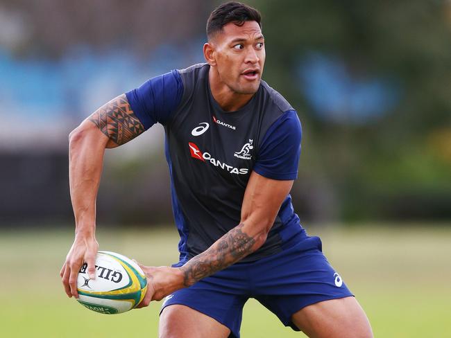 Israel Folau and the Wallabies trained at the Holden Centre. Picture: Getty Images
