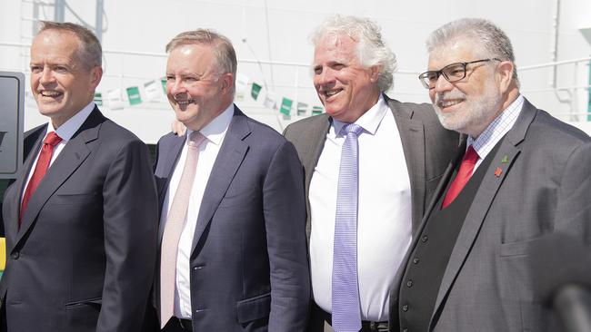 Bill Shorten, Anthony Albanese, Paddy Crumlin and Kim Carr in 2019. Picture: AAP