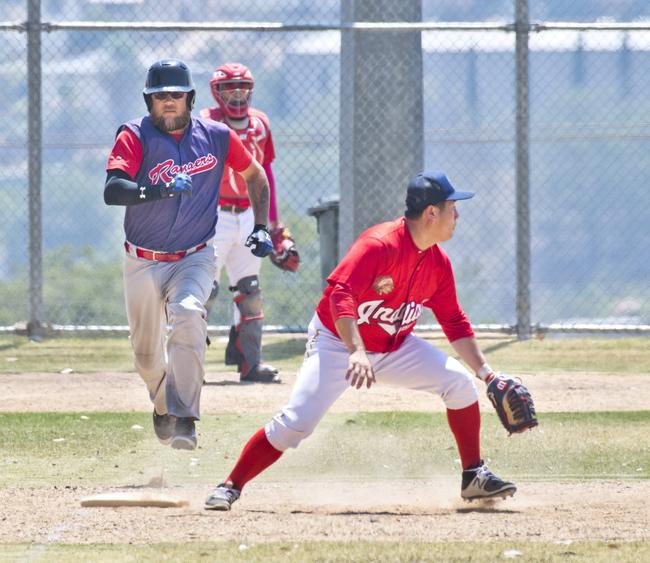Luke Ardill, Rangers safe at first base.