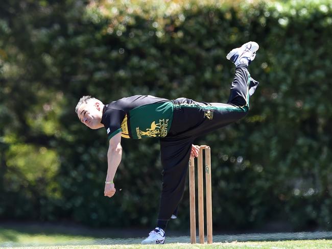 VSDCA North/East 1st XI Cricket: Box Hill versus Bayswater at Box Hill City Oval. Bowler Tim Emmett.Picture: Steve Tanner