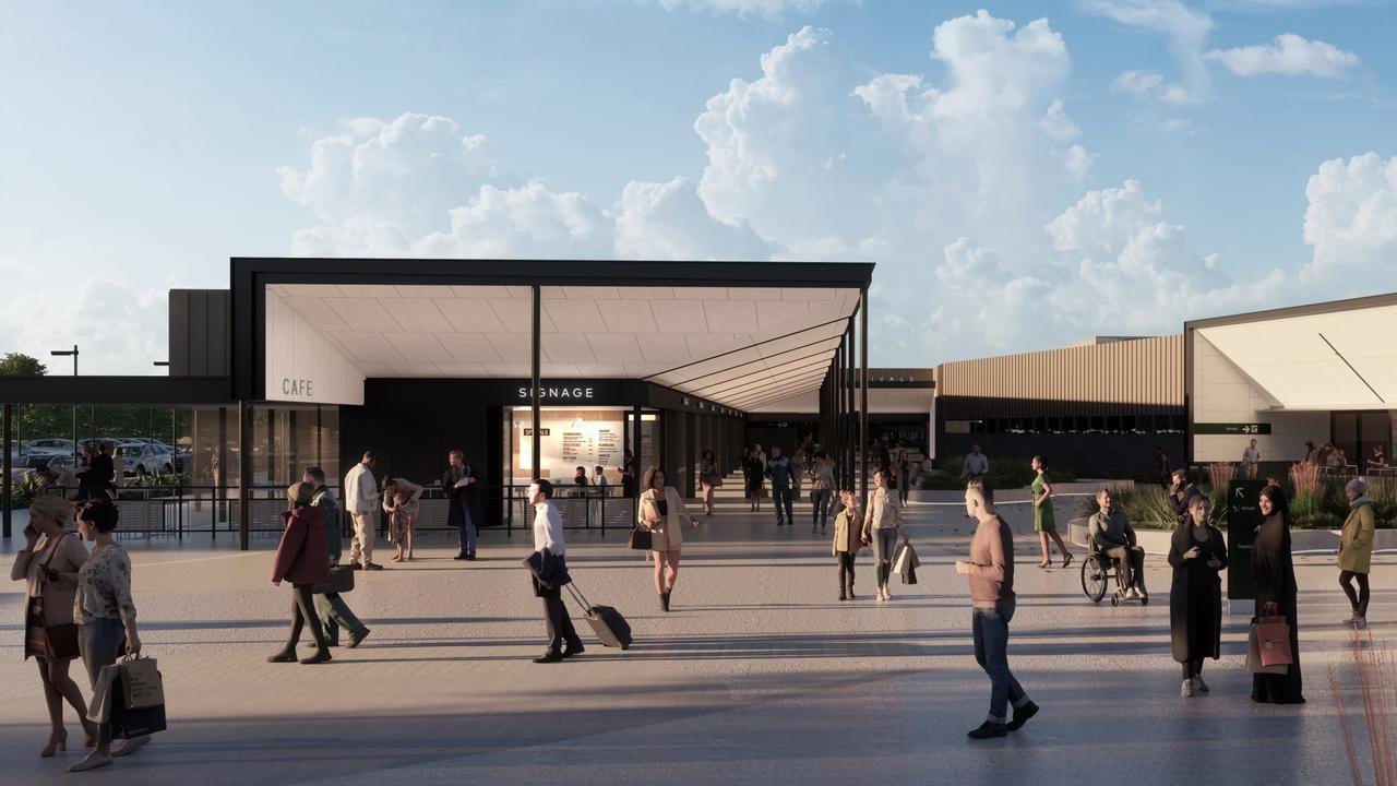 A concept design of the forecourt of the Hobart Airport terminal upgrade. Picture: Supplied