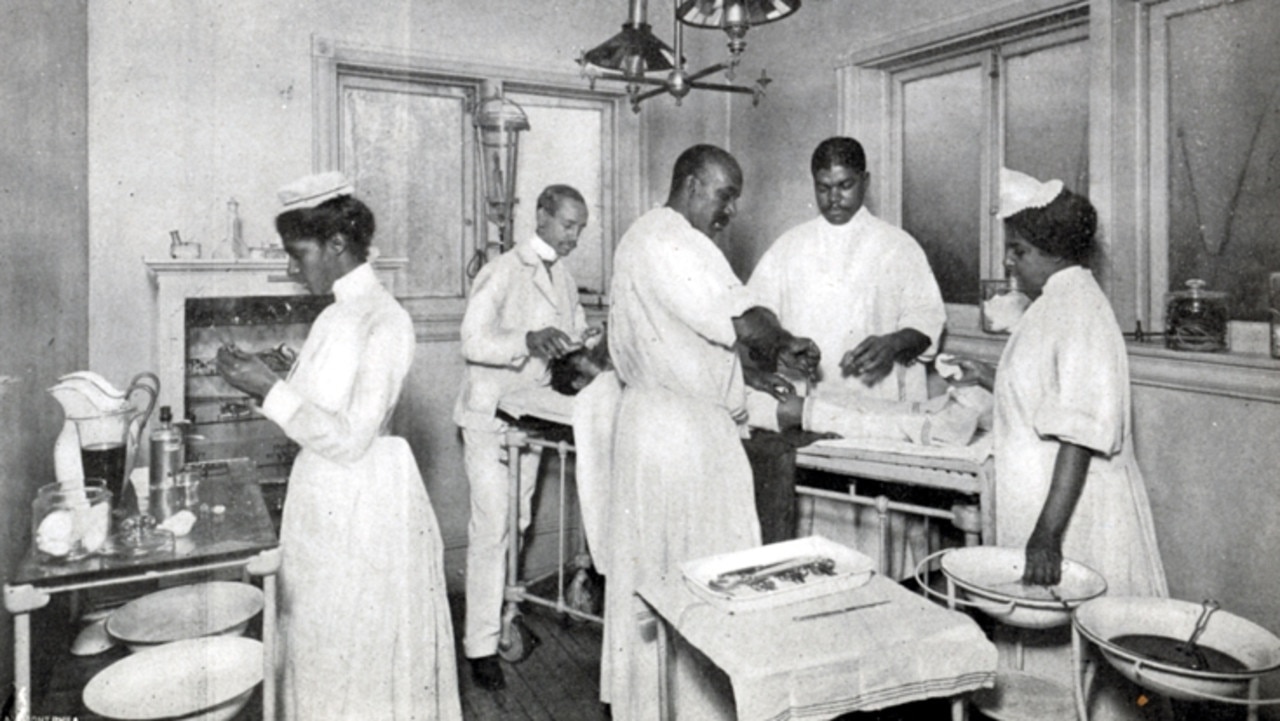 Typical operating theatre in an African American hospital in about 1900.