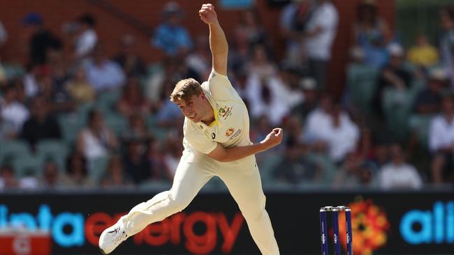 ADELAIDE, AUSTRALIA - DECEMBER 10: Cameron Green of Australia bowls during day three of the Second Test Match in the series between Australia and the West Indies at Adelaide Oval on December 10, 2022 in Adelaide, Australia. (Photo by Matt King/Getty Images)