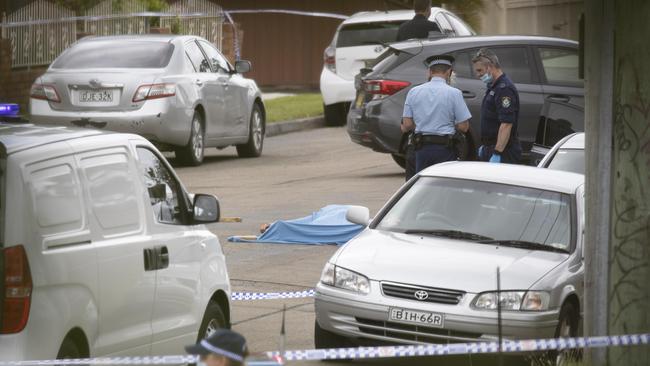 The scene where Ghassan Amoun, the brother of crime boss Bassam Hamzy, was shot dead in a daylight attack in South Wentworthville.