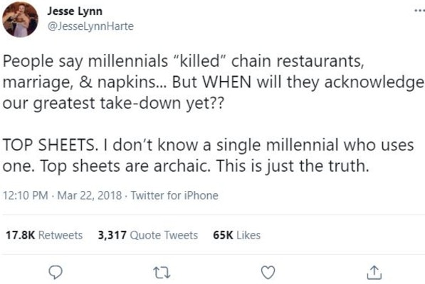 A tweet about top sheets went viral in 2018.