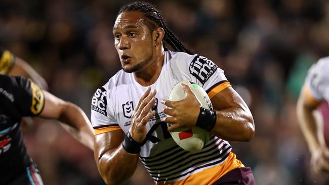 Martin Taupau on the charge for Brisbane. Picture: NRL Images