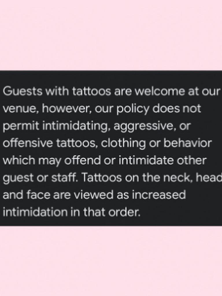 The Burliegh Pavillion’s tattoo policy states patrons with tattoos are allowed to enter unless if they are “intimidating, aggressive, or offensive.” Picture: Facebook