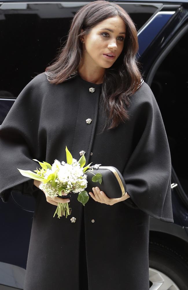 Meghan arrives at New Zealand House in London. Picture: AP