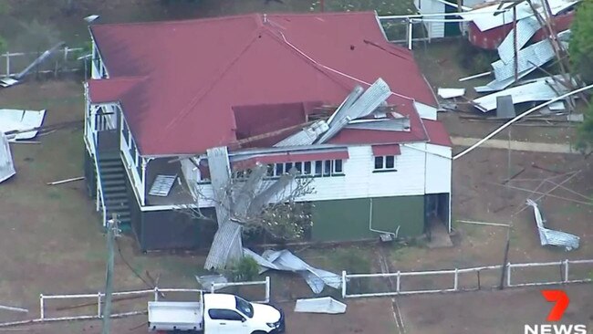 A Winya home was damaged during a storm that swept through the Somerset region, west of Brisbane. Picture: 7 News