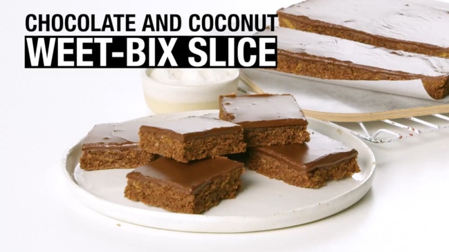 Chocolate and coconut Weet-Bix slice