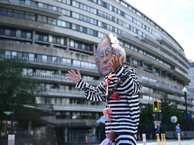 Protesters outside the Watergate Hotel. Picture: AFP