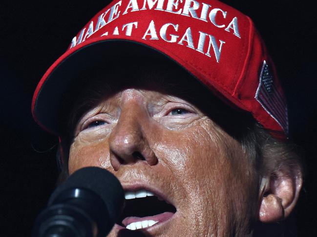 COACHELLA, CALIFORNIA - OCTOBER 12: Republican presidential nominee, former U.S. President Donald Trump speaks at a campaign rally on October 12, 2024 in Coachella, California. With 24 days to go until election day, former President Donald Trump is detouring from swing states to hold the rally in Democratic presidential nominee, Vice President Kamala Harris' home state.   Mario Tama/Getty Images/AFP (Photo by MARIO TAMA / GETTY IMAGES NORTH AMERICA / Getty Images via AFP)