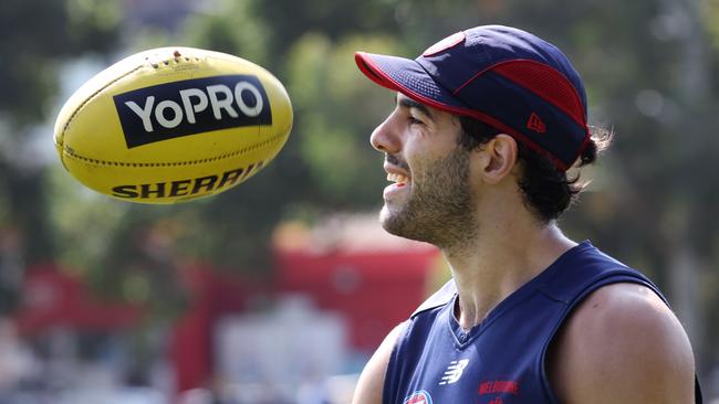 Christian Petracca at Melbourne AFL training at Goschs paddock. Wednesday, February 5. 2025. Picture: David Crosling