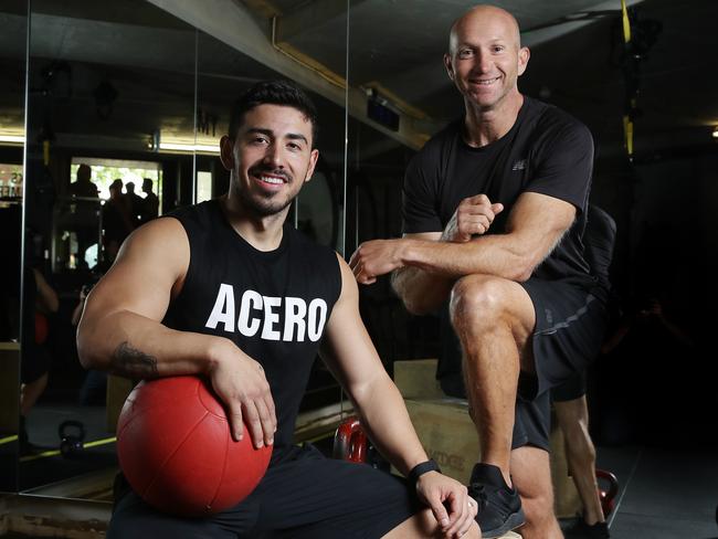 Health Hacker Adam MacDougall with Jono Castano. Picture: David Swift