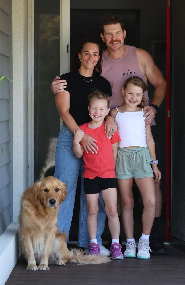 Marcus and Emma, with Lakey, 6 and Scout, 8, love Armstrong Creek as they say it’s ‘close to everything’. Picture: David Caird