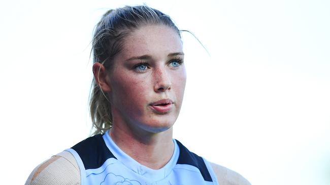 Tayla Harris of Carlton during an AFLW match between the Adelaide Crows and the Carlton Blues at Norwood Oval. Picture: Mark Brake/Getty Images