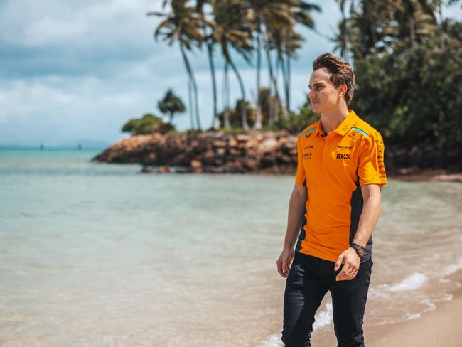 Australian Formula One driver Oscar Piastri has hit the Great Barrier Reef – but not for downtime. Picture: McLaren Racing