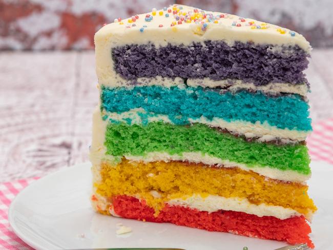 Slice of Rainbow sponge cake