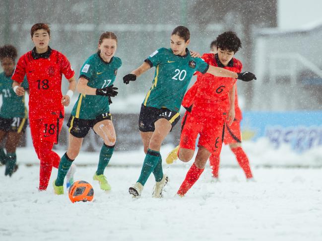 Young Matildas  confronted with a snow covered pitch in Uzbekistan for their opening their-20 Women’s Asian Cup campaign