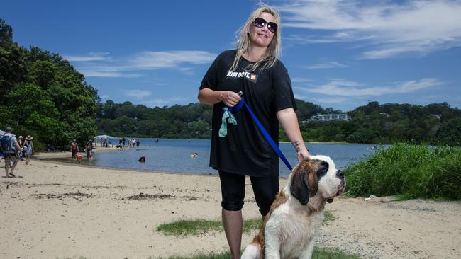 Emma Terblanche and Hagrid at Palm Beach off leash area. Picture: Glenn Campbell