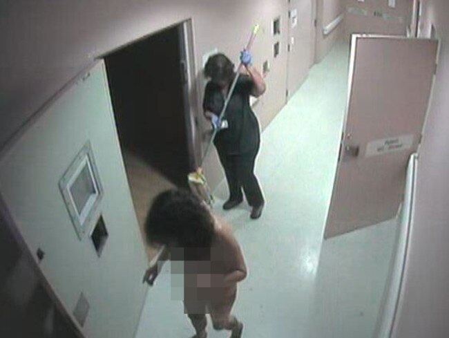 Mental health patient Miriam Merten staggering up and down the hospital corridor for more than hour covered in faeces and blood while the two nurses on duty mopped the floor.