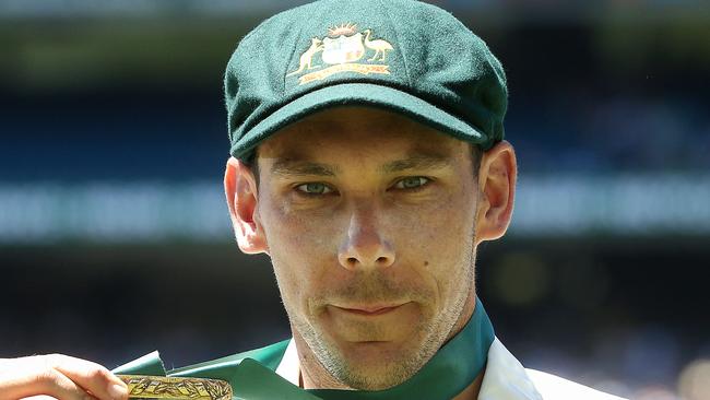 Scott Boland with the Mullagh Medal for his man of the match performance in the Boxing Day Test Picture: AFP