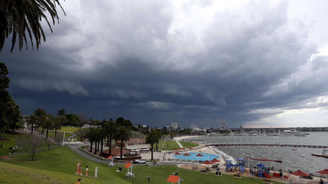 Storm clouds coming in over Geelong. Picture: Mike Dugdale.