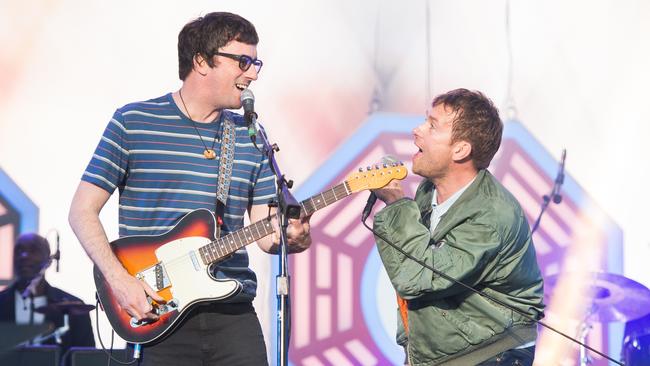 Damon Albarn and Coxon perform live at the British Summer Time 2015 at Hyde Park. Picture: Samir Hussein