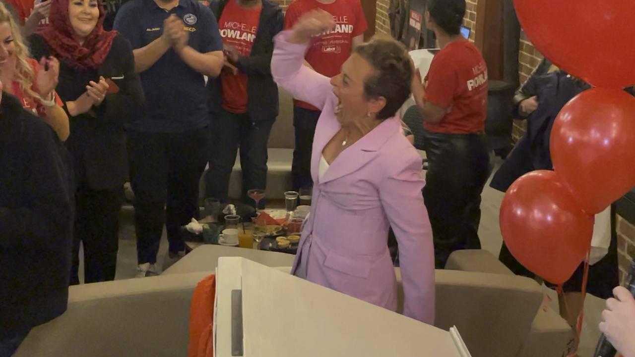 Michelle Rowland overcome with emotion as she gains massive swing in her favour to retain Greenway seat. Picture: Ben Talintyre