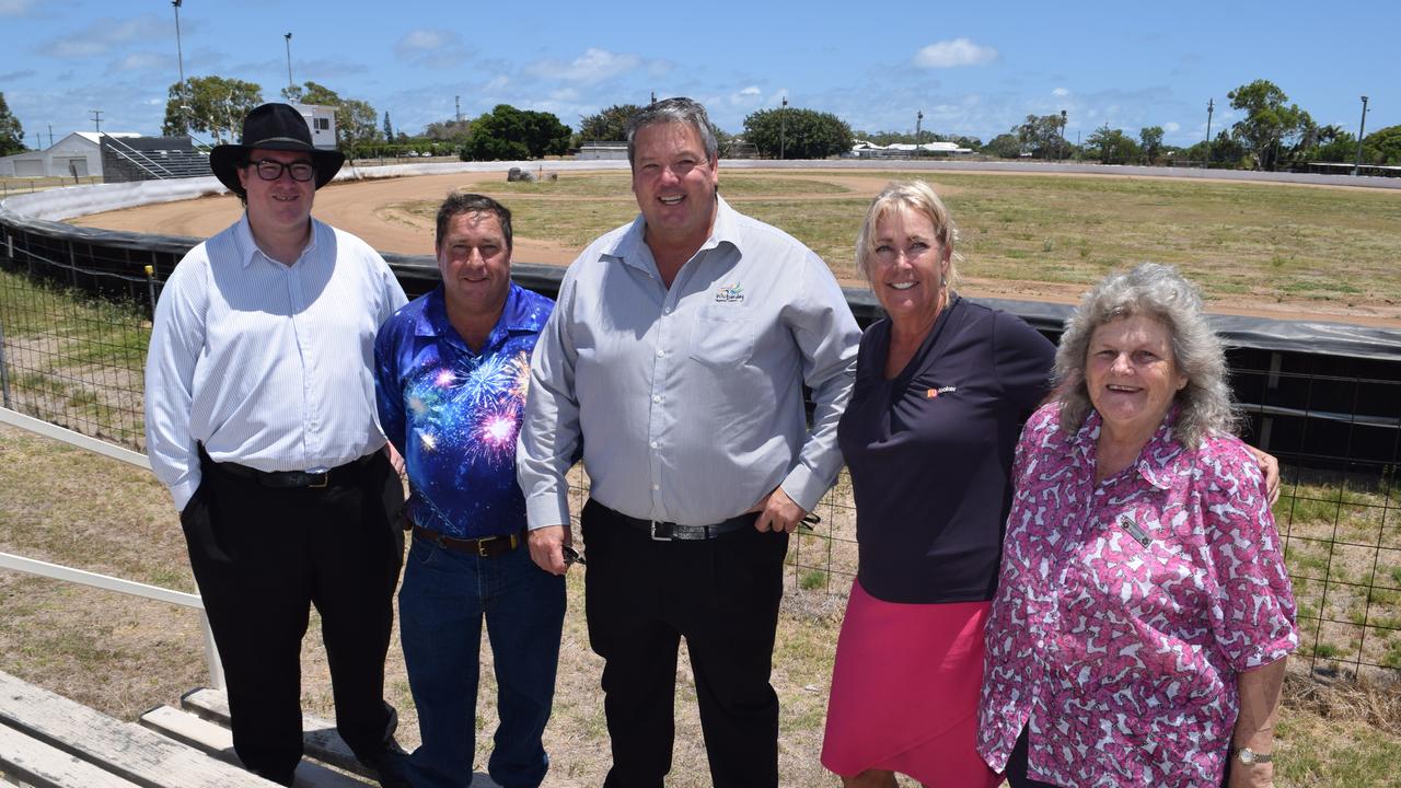 (From left) Dawson MP George Christensen, Bowen Show Society president Mick Boyce, Whitsunday Mayor Andrew Willcox, Bowen Show Society secretary/treasurer Bonnie Kohlhase and Bowen Show patron/life member Patricia Tracey at the announcement of $15,000 in funding for the society. Photo: Elyse Wurm