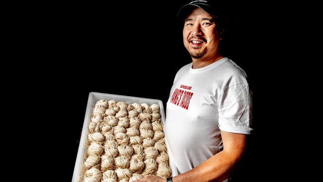 Lex Wong with some of the handmade ramen. Picture: Supplied