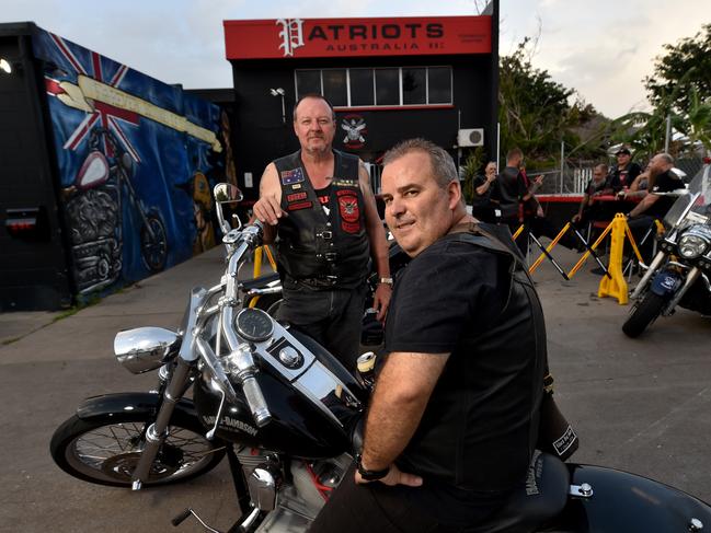 Peter Douglass (correct) and Vincent Boyle at the Patriots Motorcycle Club. Picture: Evan Morgan