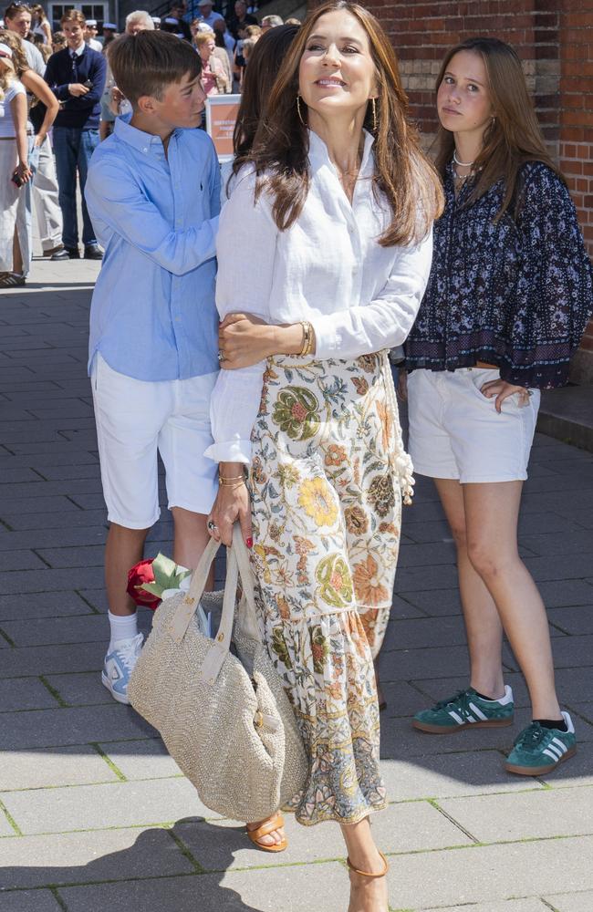 The Aussie-born royal looked radiant outside the Ordrup Gymnasium. Picture: Getty Images