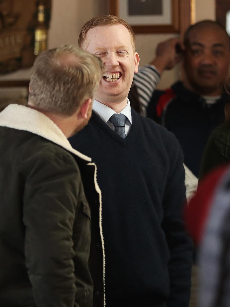 Luke McGregor between takes for the production of Rosehaven season 3 at the Longley International Hotel. Picture: LUKE BOWDEN