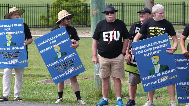 Protesters outside the launch. Picture: Liam Kidston