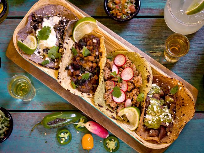 El Gusano Taqueria’s selection of four tacos. Picture: Supplied