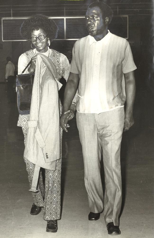 Jazz pianist Thelonious Monk and his wife Nellie arrive at Sydney Airport in 1971.